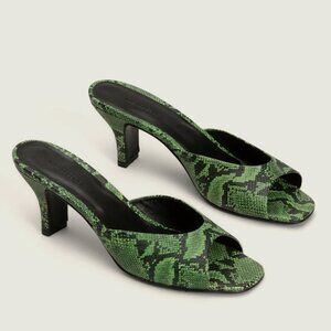 Rachel Comey Green Snakeskin Kitten-Heeled Sandals